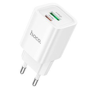 Мережевий зарядний пристрій Hoco Charm charger C149A 1USB + 1Type-C 30W 3A PD-QC White 124663 фото