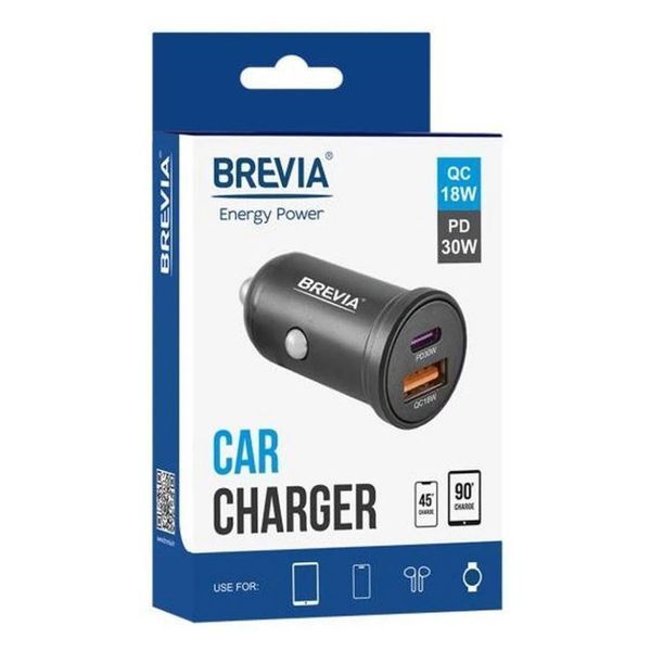 Автомобільний зарядний Brevia ePower DualCharge 48W Type-C+USB (46348CAB) Black 124668 фото