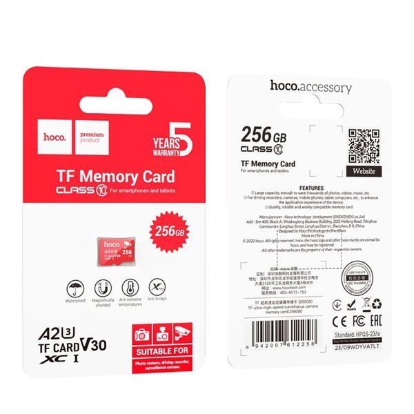 Карта памяти Hoco TF Ultra-High-Speed 256GB CL10 surveillance camera memory card Red 123674 фото